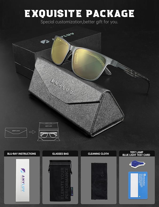 ANYLUV Carbon Fiber Reading Glasses for Men Women, Blue Light Blocking Computer Readers, Anti Glare Spring Hinge