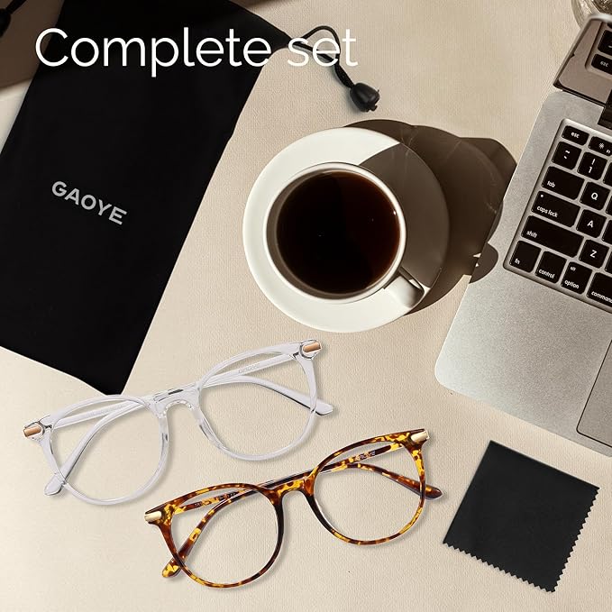 Gaoye 2 Pack Blue Light Blocking Glasses, Retro Round Eyewear Frame Anti Eyestrain Computer Glasses for Women Men - GY1688 (Tea Leopard+Transparent)