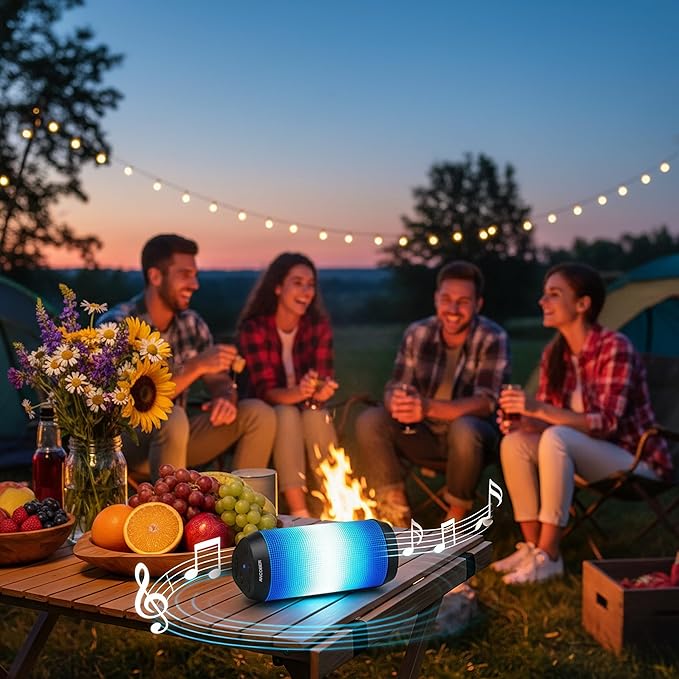 Portable Wireless Bluetooth Speaker with HD Powerful Stereo Sound, 8 Cool LED Light Modes, IPX4 Waterproof, 30H Playtime, TWS Pairing, BT5.3 with AUX-in, for Outdoor/Home/Party, Ideal Gift