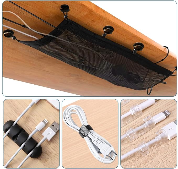 Under Desk Cable Management Net, 36PCS Under Table Cord Management Mesh Organizer Flexible Wire Hiders, Extra Large Capacity Wire Management Kit Under Desk, Fits Most Tables - Image 7