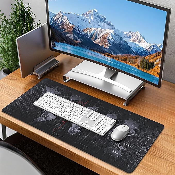 Mouse Pad Gaming - Desk Mat for Keyboard and Mouse -Black World Map Large Mouse Pads for Desk, Gaming Mousepad with Non-Slip Base, Desks Pad (31.5" X 11.8") for Game, Office and Home