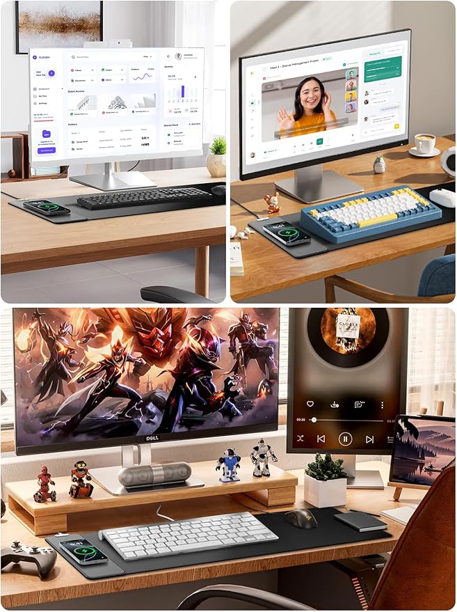 2-in-1 Mouse Pad with Magnetic Wireless Charging, Gaming Mouse Pad, 31.5"x11.8" Large Desk Mat for Laptop/Keyboard, Waterproof Smooth Surface, Non-Slip Base, No Adapter