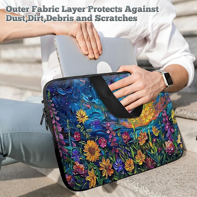 Universal Laptop Sleeve Tablet Case 12 inch, Watercolor Garden Flowers Slim Carrying Case Handbag Travel Laptop Bag for Surface Pro 9 8 7/Laptop Go 2 3, MacBook Air 11/12