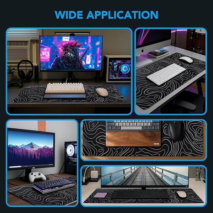 Large Mouse Pad, Waterproof Gaming Mousepad with Non-Slip Rubber Base, Stitched Edges, XXL Computer Long Keyboard Mouse Mat for Gamer, Office & Home, 31.5" x 15.7", Black White Lines