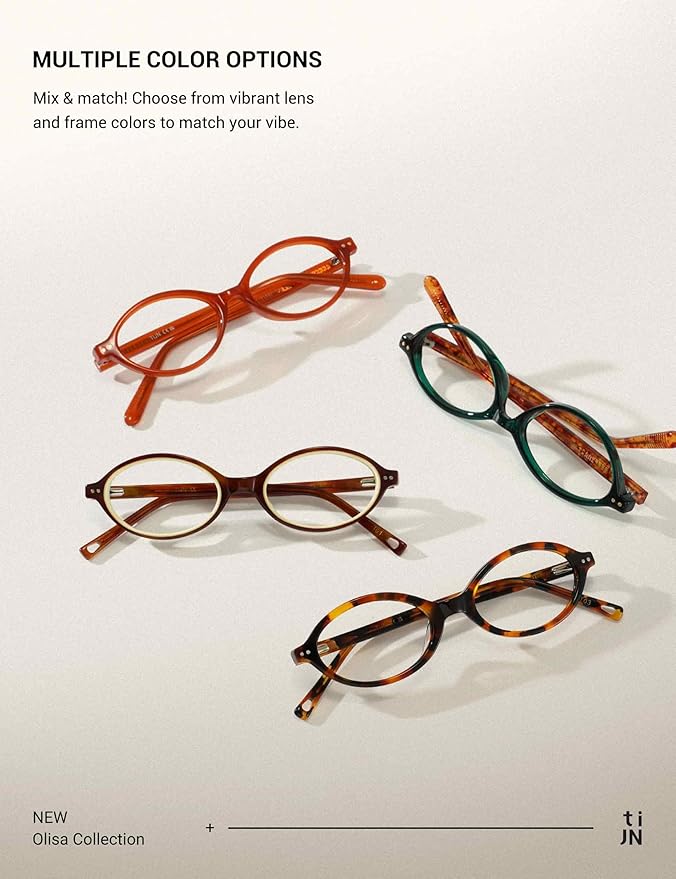 TIJN Olisa Blue Light Blocking Glasses for Women Men,Retro Oval Frame Bluelight Eyeglasses for Gaming/Computer/Screen