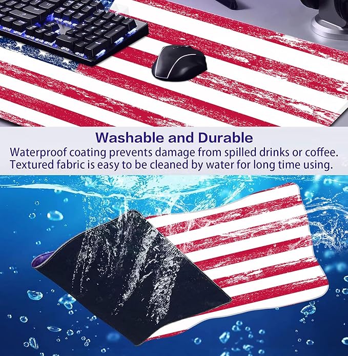 American Flag XXL Extended Mouse Pad, Laptop Pad, Waterproof, Non Slip, Gaming Office and Home Stitching Edge Table Pad 35.4 x 15.7 x 0.12 Inches