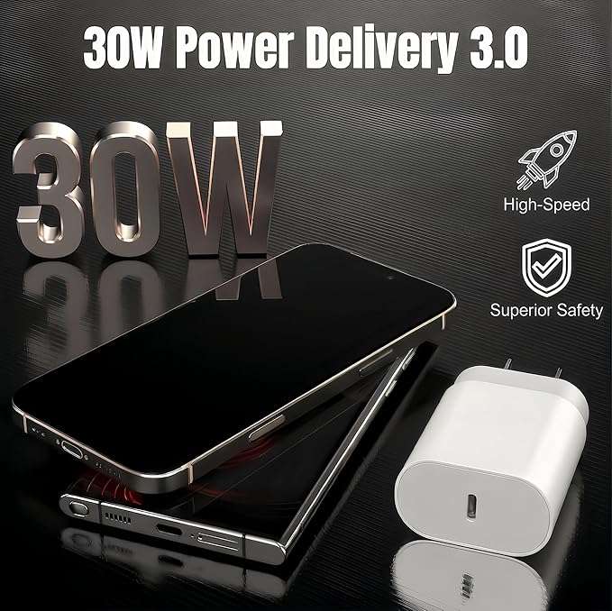 TT&C USB C Block 30W PD3.0 Fast Charger, Type C Plug Cube Wall Adapter Power Brick Compatible with iPhone 17, 17e, 17 Pro Max, 16, 16e, 15, 14, 13, 12, iPad, mini, Galaxy S26 S25, S24