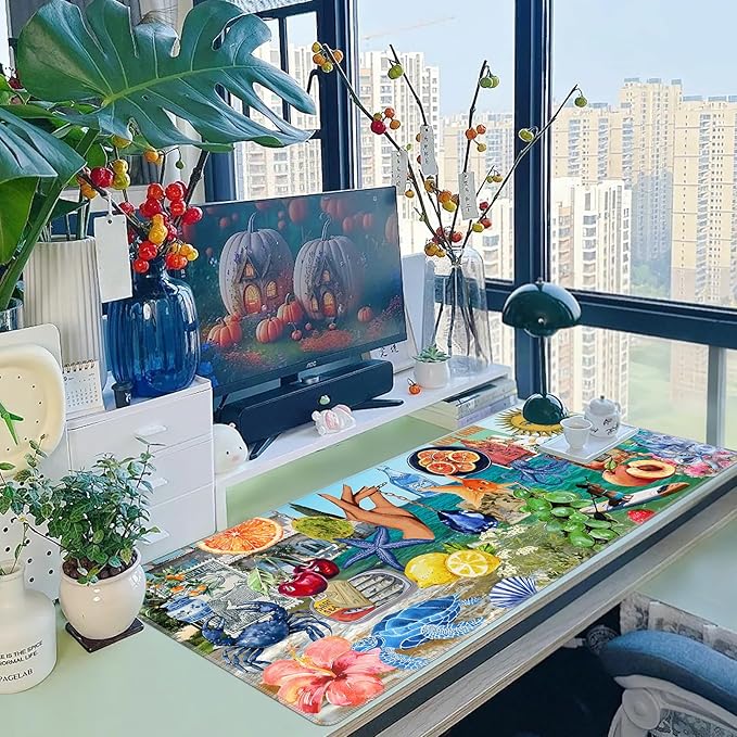 Baziabbo Blue Desk Mat,XXL Extended Large Mouse Pad,Gaming Mousepad with Stitched Edge,Non-Slip Rubber Base Keyboard Desk Pad for Home Office Study Game