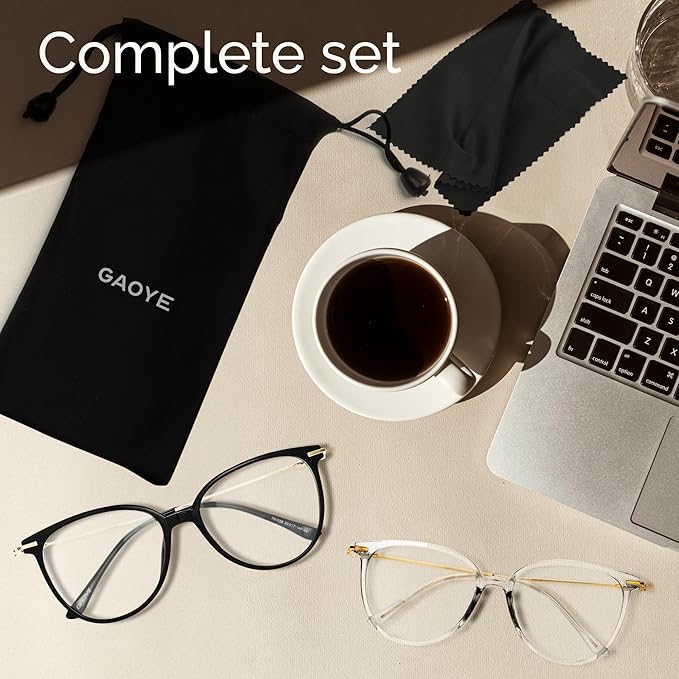 Gaoye Blue Light Blocking Glasses Women/Men, Fashion Cat Eye Fake Eyeglasses UV Ray Filter Computer Gaming Glasses (Black+Transparent)