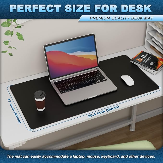 K KNODEL Leather Desk Pad Protector, Office Desk Mat, Large PVC Leather Desk Blotter, Non-Slip Mouse Pad (Black, 17" x 35.4")