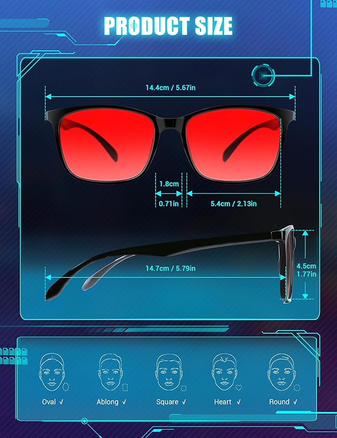 TIJN Sleep Glasses for 99.9% TR90 Blue Green Light Blocking Dual AR Coatings Red Lens for Computer Gaming Reduce Eyestrain