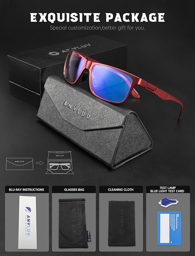 ANYLUV Carbon Fiber Reading Glasses for Men Women, Blue Light Blocking Computer Readers, Anti Glare Spring Hinge