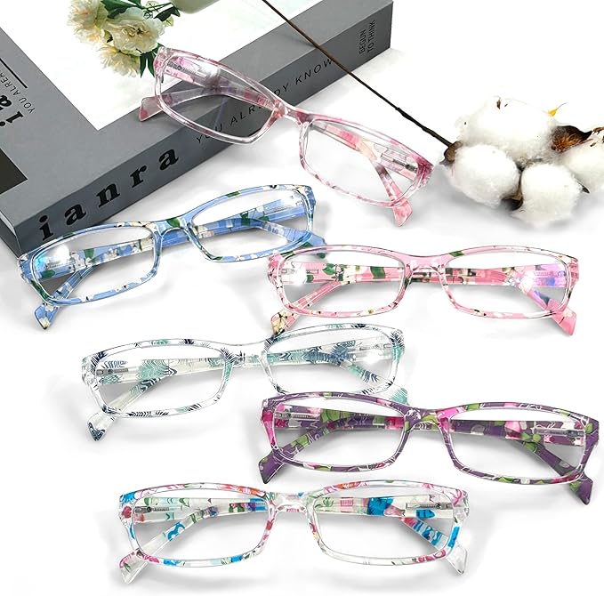 Henotin 6-Pack Reading Glasses Blue Light Blocking Anti Eyestrain Computer Reading Glasses for Women and Men Readers (Mix Color-B, 2.50, Diopters)