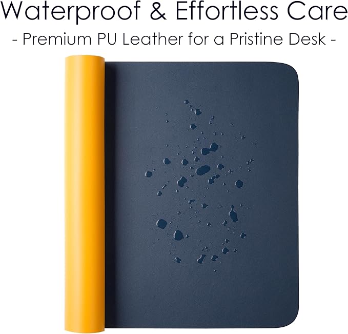 WAYBER Leather Desk Pad Protector, Waterproof Mouse Pad, PU Desk Mat, Office Desk Cover, Desk Writing Mat for Office/Home/Work/Cubicle (Blue/Yellow) 31.5x15.7in