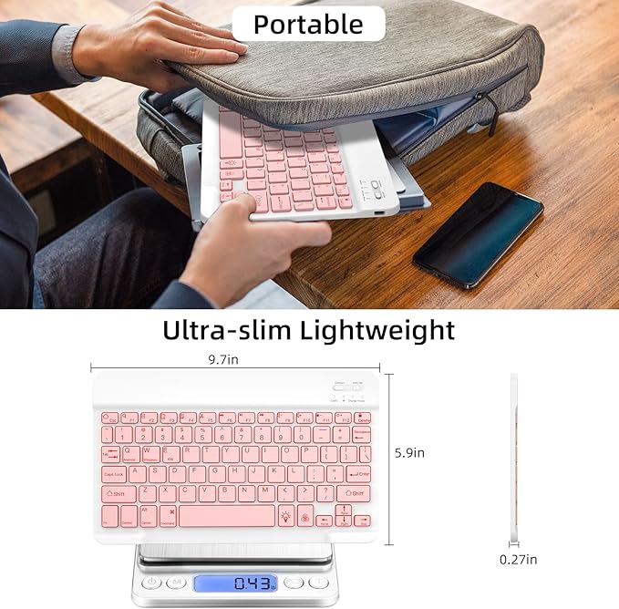 XIWMIX Ultra-Slim Wireless Bluetooth Keyboard-7 Colors Backlit Universal Rechargeable Portable Keyboard for iPad 10th/9th/8th/iPad Pro/Air/Mini/Galaxy Tablet & Other iOS Android Windows Devices-Pink