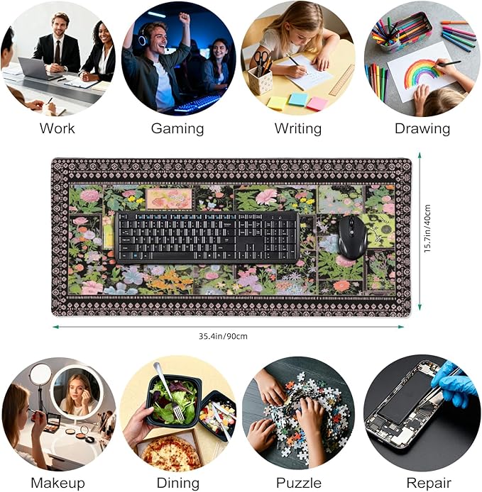 Floral XXL Large Mouse Pad - Anti-Slip Desk Mat with Stitched Edges for Women, Office & Home, Cute Aesthetic Desk Pad for Computer, Keyboard & Laptop