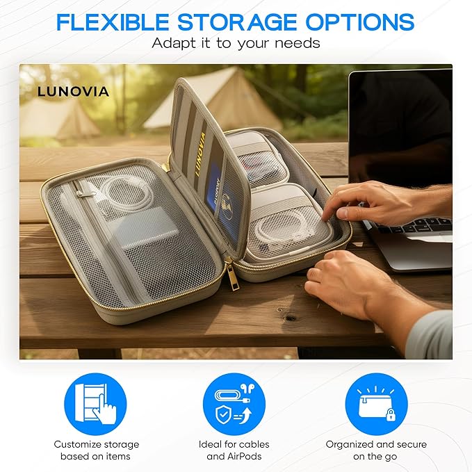 Hard Shell Tech Organizer – Protective Travel Case for Cables, Chargers & Accessories | Mid-Size Electronics Organizer with Removable Pouches