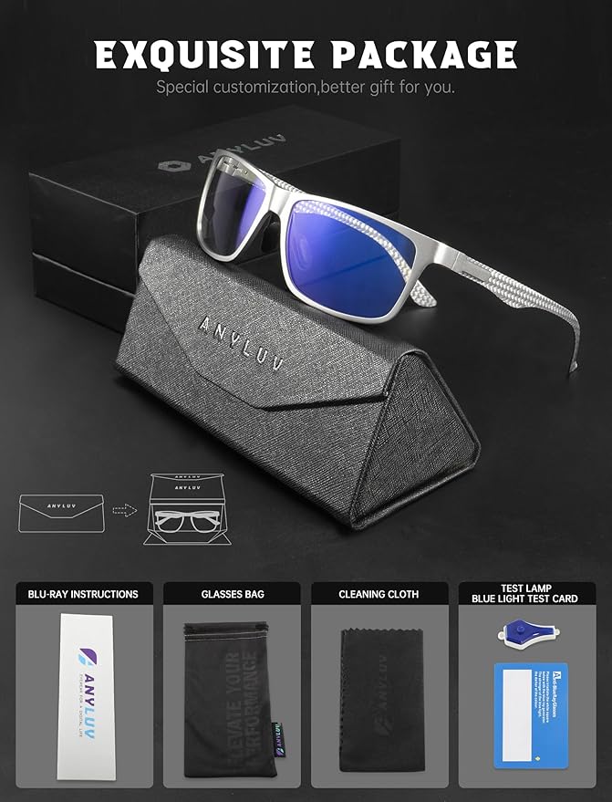 ANYLUV Carbon Fiber Reading Glasses for Men Women, Blue Light Blocking Computer Readers, Anti Glare Spring Hinge