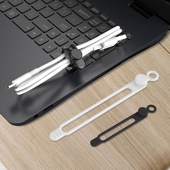 Nearockle Silicone Cable Ties Cord Organizer Cable Management, 16Pcs 4.2" and 7.1" Reusable Cable Organizer Electronic Accessories for Home, Office, Kitchen, School, Travel(Black&White) - Image 7