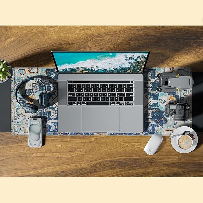 Desk Mat,Bohemian Textile Rug Texture Mouse Pad,31.5""X15.7"" Large Desk Pad with Stitched Edge Non-Slip Base Keyboard Big Mouse Pad for Office Home Work Gaming, WDQ-D10