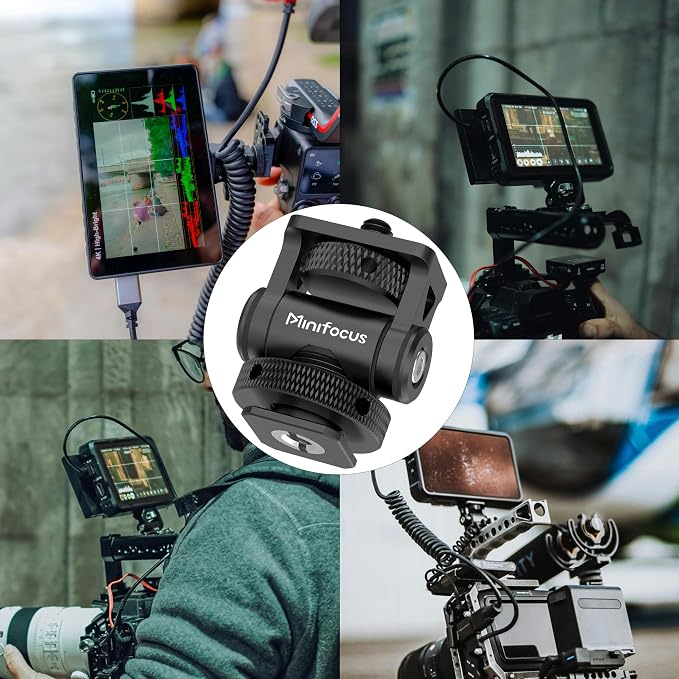 MINIFOCUS Camera Monitor Mount with Cold Shoe, 1/4" Screw for 5" & 7" Field Monitor, Swivel 360° and Tilt 160° Holder for Camera Phone Cage LED Video Light - Image 8