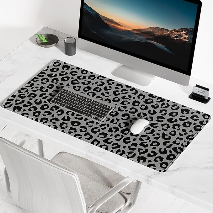 BOSOBO Extended Gaming Desk Mat, XXL Full Cover 31.5 x 11.8 Inches, Black Leopard Print