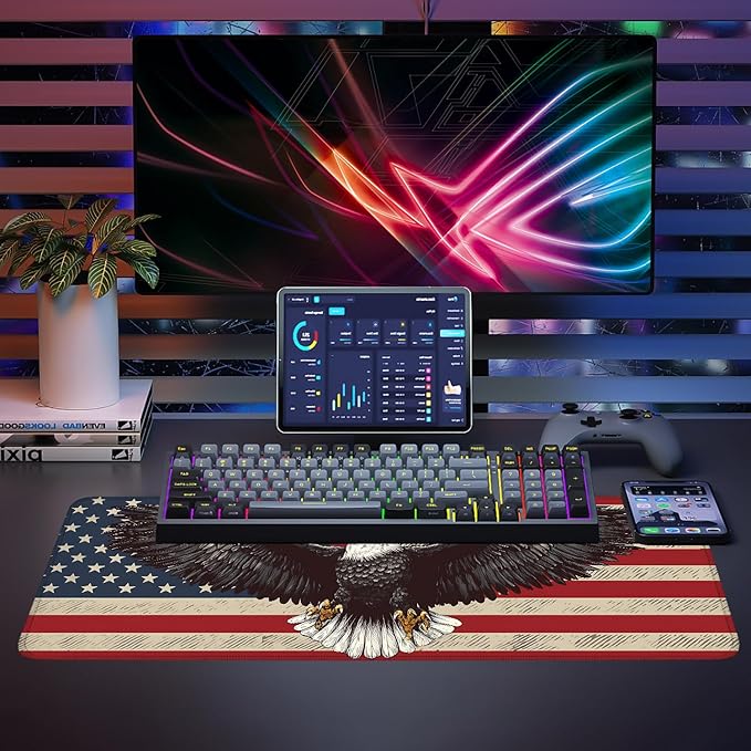 Mouse Pad, Large Anti-Slip with Stitched Edges Desk Mat Desktop Laptop Computer Desk Keyboard Mat,Table Protector Blotter Mat (Eagle Flag, 31.5" x 11.8")