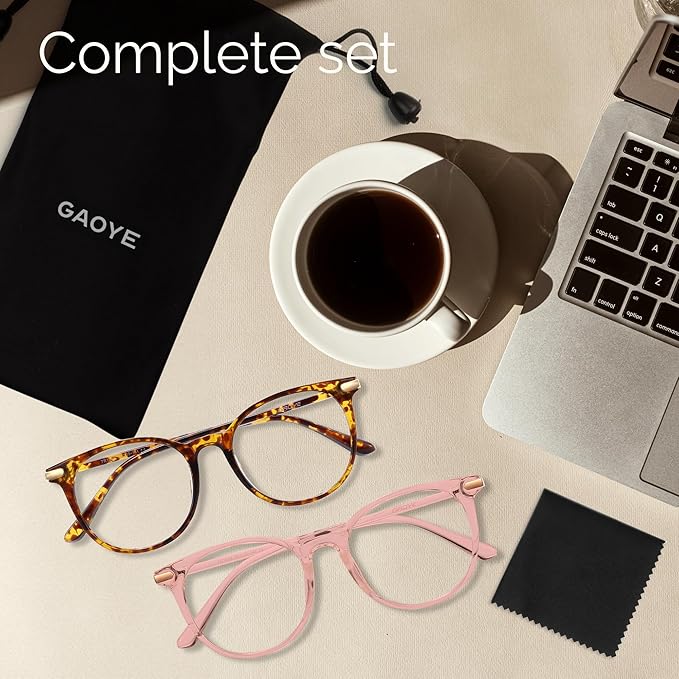 Gaoye 2 Pack Blue Light Blocking Glasses, Retro Round Eyewear Frame Anti Eyestrain Computer Glasses for Women Men - GY1688 (Pink+Tea Leopard)