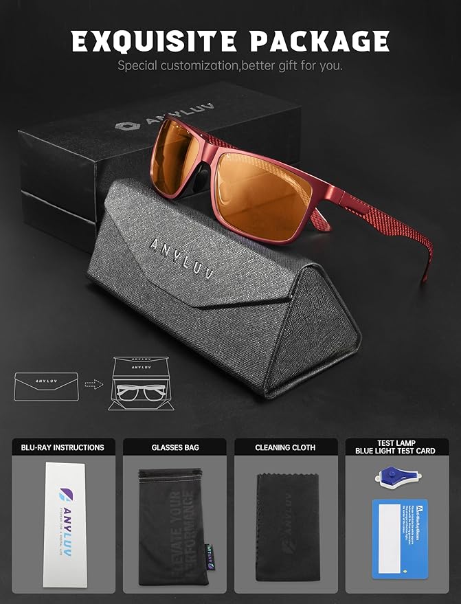 ANYLUV Carbon Fiber Reading Glasses for Men Women, Blue Light Blocking Computer Readers, Anti Glare Spring Hinge