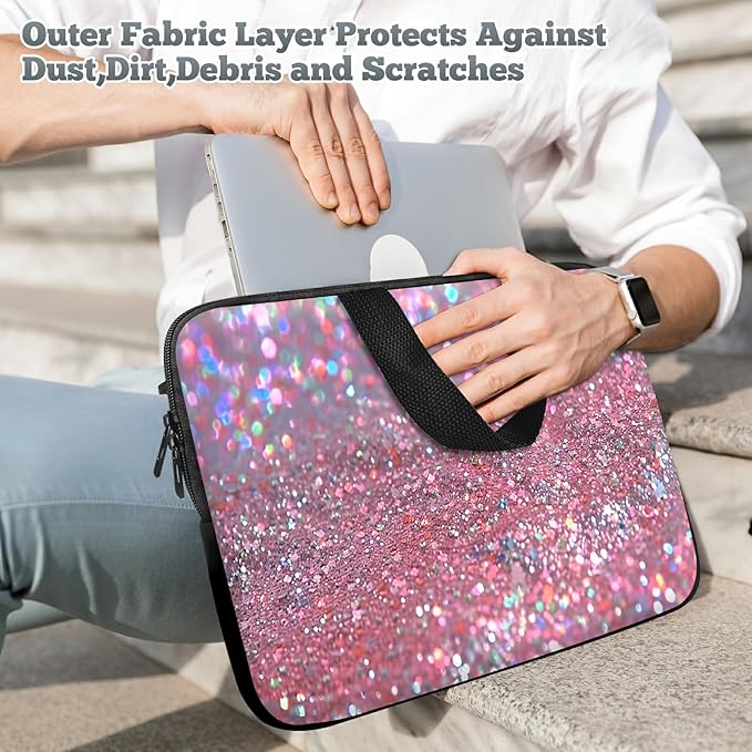 Universal Laptop Sleeve Tablet Case 12 inch, Pink Glitter Slim Carrying Case Handbag Travel Laptop Bag for Surface Pro 9 8 7/Laptop Go 2 3, MacBook Air 11/12