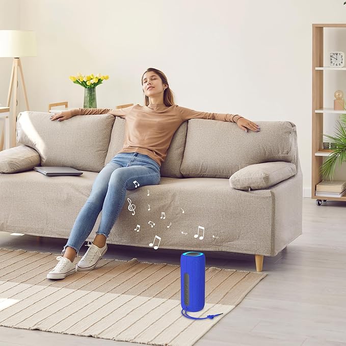 Bluetooth Speaker, Portable Wireless Clear Loud Stereo Sound IPX5 Waterproof with RGB Lights BT5.3 Long Playtime TWS Pairing,for Home Party Outdoor Beach,Great Gift Choice (Blue)
