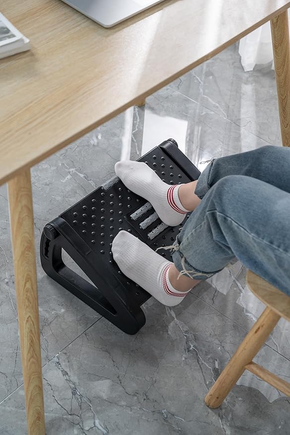 Adjustable Foot Rest with Massage Roller, Ergonomic Foot Stool for Office Home Desk, Non-Slip Footrest to Improve Posture & Relieve Leg Fatigue