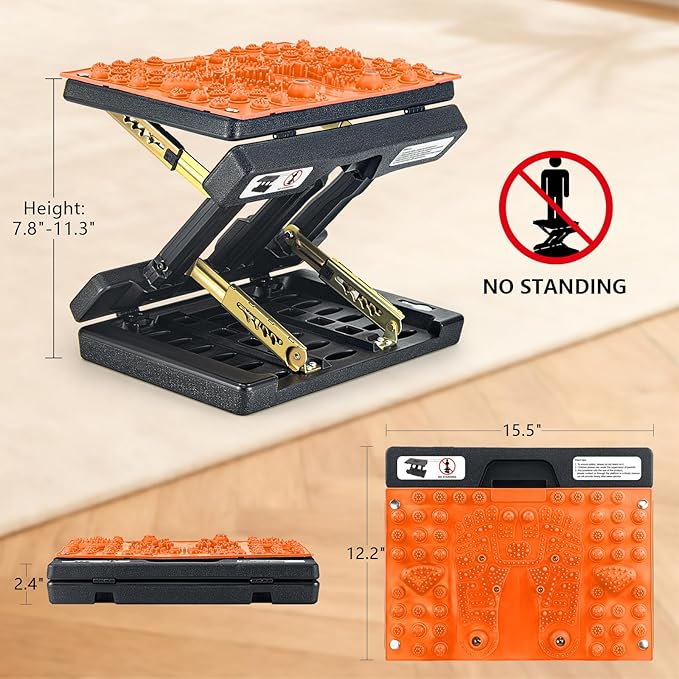 Footrest for Under Desk at Work, Height Adjustable Foot Rest with Reflexology Pad, Foldable Ergonomic Foot Stool for Muscle Tension Relief, Suitable for Office, Home & All-Season Use(Orange)