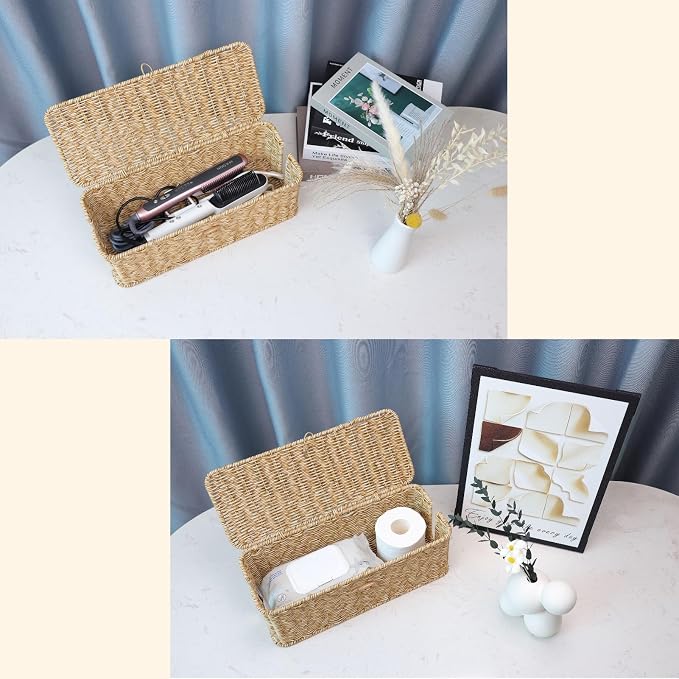 BROWNLILY Cable Management Box, Rattan Style Cord Organizer for Desk Cord Hider Outlet Covers Baby Proofing for Power Strip TV PC Router Charger Under Desk Storage with Lockable Lid and Cable Ties - Image 7