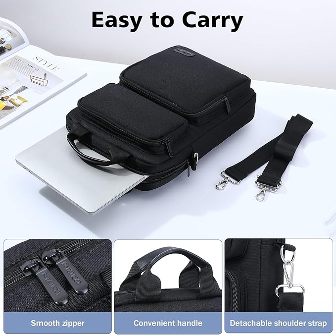 MoKo 10-13 inch Tablet Sleeve Bag for iPad Pro/Air M4 13inch, Pro 12.9/11 inch, 10.9" iPad 10th/Air 5/4th, Galaxy Tab S8+/S9+ 12.4, Carrying Case with Multi-Pockets & Removable Shoulder Strap, Black