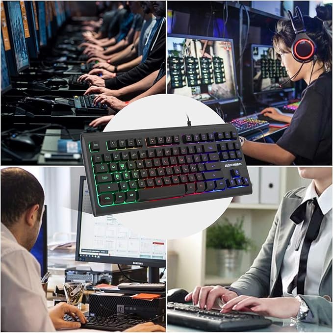 Lumsburry Computer Keyboard, 87 Keys Compact Wired USB Keyboard with Rainbow LED Light Up Backlit for PC Gaming Laptop Teclado Gamers Office Working