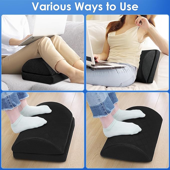 CushZone Foot Rest for Under Desk at Work Adjustable Foam for Office and Home, Office Desk Accessories,Comfortable Footrest with 2 Adjustable Heights,Back & Hip Pain Relief (Black)
