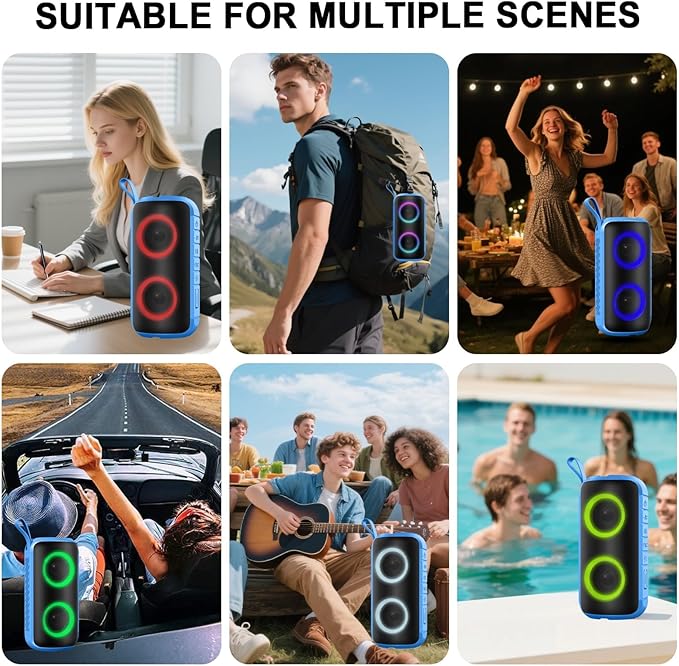 Bluetooth Speaker, 2026 New Portable Wireless Speaker with 6D Loud Sound, IPX7 Waterproof, HD Call, RGB Lights, 12H Playtime for Home/Party/Outdoor/Beach, Electronic Gadgets, Birthday Gift
