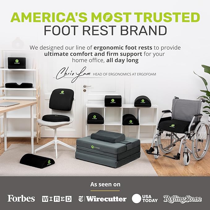 ErgoFoam Foot Rest for Under Desk at Work with Warm Feet Pocket - Chiropractor-Endorsed Foot Rest Warmer, High-Density Foam, Velvet