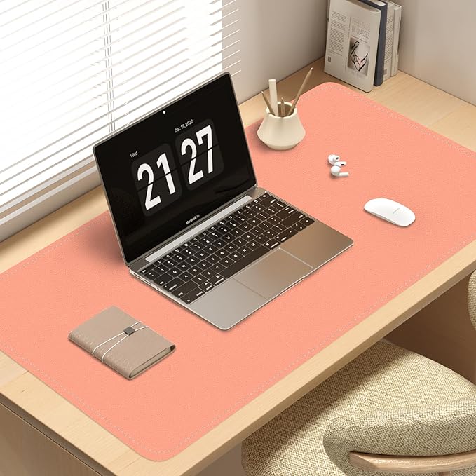 Dual-Sided Desk Mat, Large Pad, Waterproof Smooth PU Leather Blotter Protector, Mouse Pad, Desk Organizers, Office/Home Table Decor for Reading and Writing (Pale Orange+Grey, 47.2''23.6'')