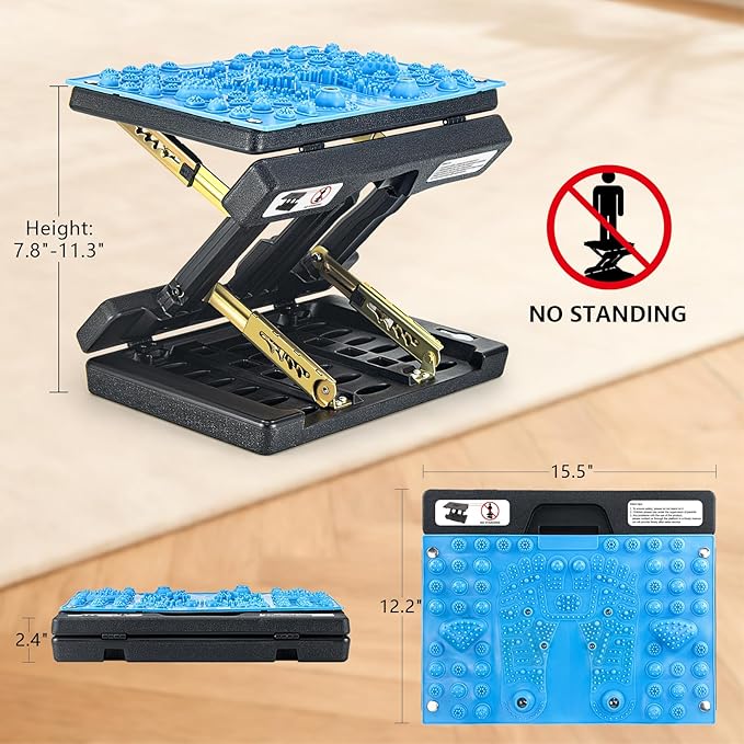 Footrest for Under Desk at Work, Height Adjustable Foot Rest with Reflexology Pad, Foldable Ergonomic Foot Stool for Muscle Tension Relief, Suitable for Office, Home & All-Season Use(Blue)