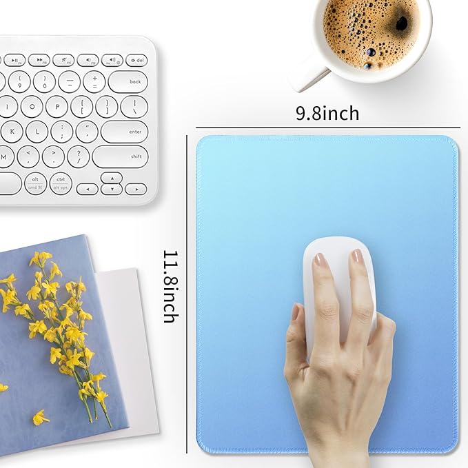 Bloss Small Mouse Pad for Gaming, Desk Pad Mat for Keyboard and Mouse, Gradient Blue Desk Mousepad with Stitched Edges, Computer Mouse Pad(11.8 x 9.8 x 0.12 Inches)