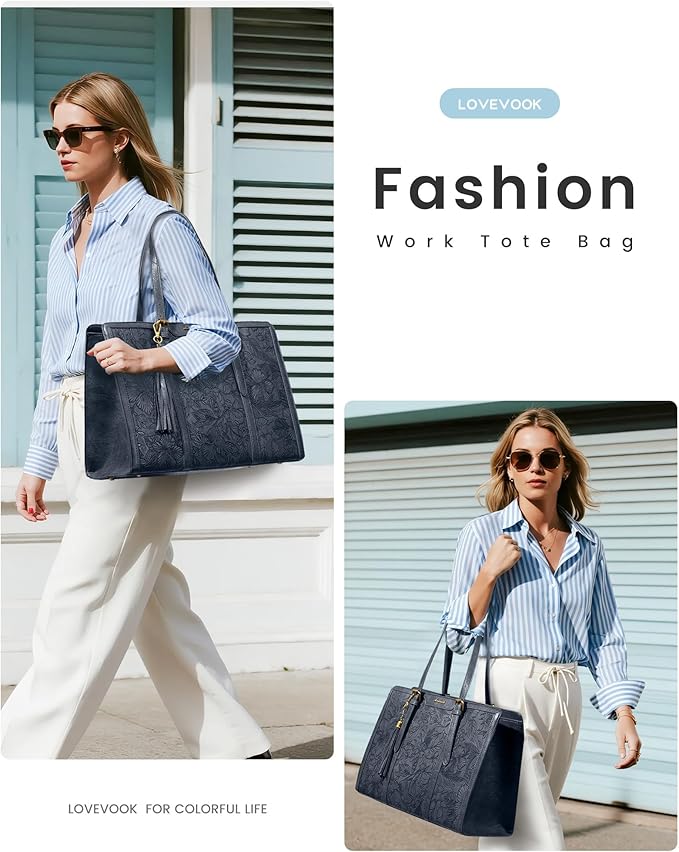 LOVEVOOK Laptop Bag for Women Vintage Leather Work Tote 15.6 inch Large Capacity Computer bag with Clutch Purse for Office, Travel, Casual