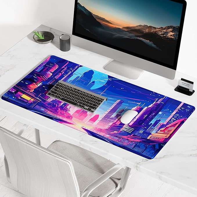 BOSOBO XXL Extended Gaming & Desk Pad, Full Cover 31.5 x 11.8 Inches - Anime Tokyo Cyberpunk