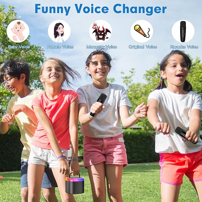 JYX Mini Karaoke Machine for Kids - Black Bluetooth Speaker Unpowered Cabinets with Party Lights and 1 Wireless Microphone, Great for Adults, Ideal for Family Home Parties and Birthday Gifts