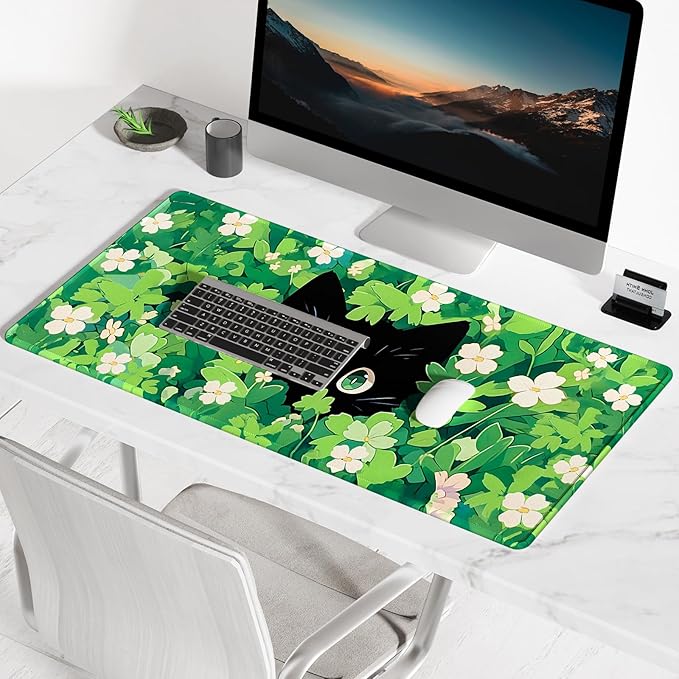 Large BOSOBO Gaming Mouse Mat, XXL, 31.5 x 11.8 Inches, Anime Grass Cat