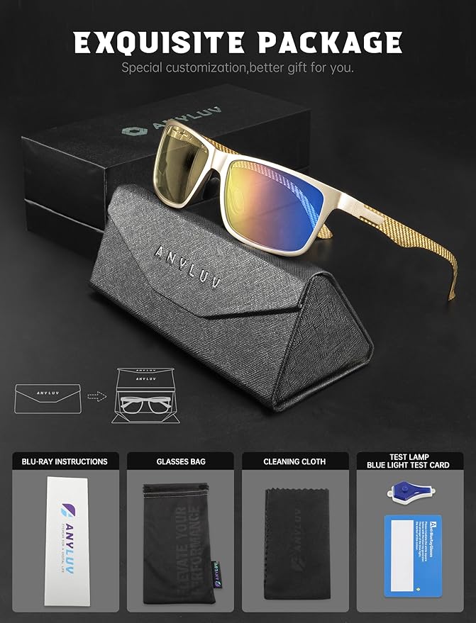 ANYLUV Carbon Fiber Reading Glasses for Men Women, Blue Light Blocking Computer Readers, Anti Glare Spring Hinge