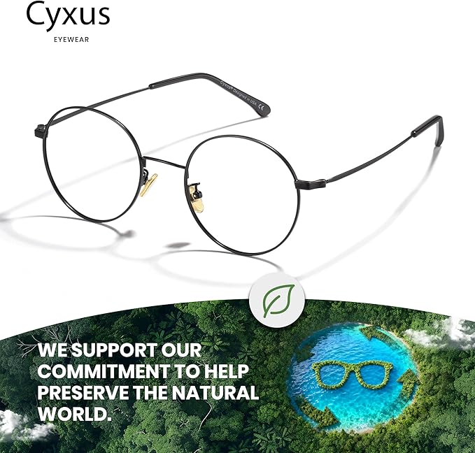 Cyxus Blue Light Glasses for Men and Women, Round Metal Frame Computer Eyeglasses for Office, Gaming, Reading 8090