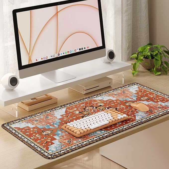 iLeadon Rug Desk Mouse Pad,Orange XXL Gaming Mouse Pad for Desk,Computer Desktop Protector Mat with Stitched Edges,Extended Keyboard Mousepad for Women Office,Home