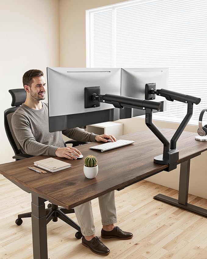 monTEK Dual Monitor Stand for 2 Screens 17 to 35 Inch, Heavy Duty Monitor Mount Arm, VESA Mount Desk Stand with C-Clamp/Grommet Base, Holds up to 24.3 lbs Per Arm, VESA 75/100mm